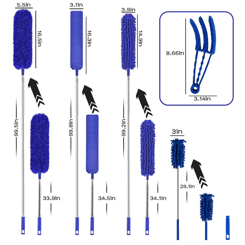 Buysenton Microfiber Duster  8PCS Feather Duster with 100 Inch Telescoping Extension Pole  Reusable Bendable Dusters  Washable Lightweight Dusters for Ceilings Fans(2023 UAGRED) - Image 2